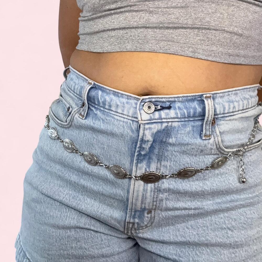 Y2k silver chain belt with